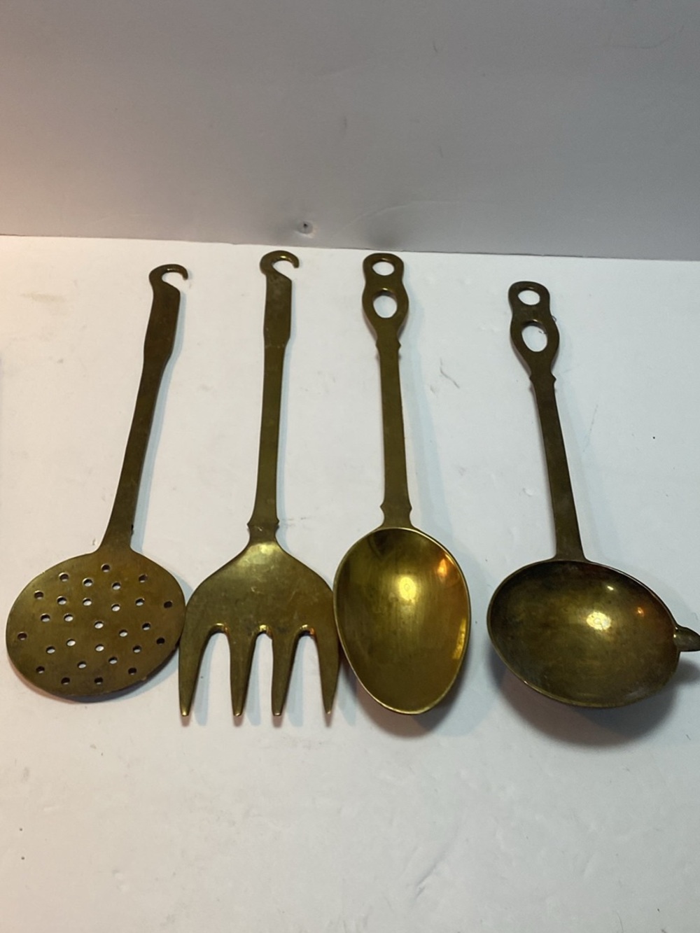 VTG Brass Hanging Kitchen Utensils Set Ladle Spoons Fork